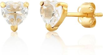 MAX + STONE 14K White or Yellow Gold 3 Prong Heart Shape Gemstone Stud Earrings