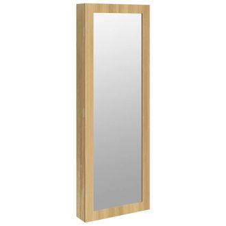 Berkfield Home Mirror Jewellery Cabinet Wall Mounted 37.5x10x106 cm in Light Tan