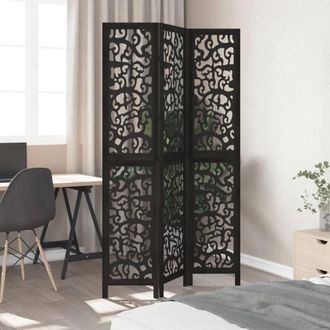 Berkfield Home Room Divider 3 Panels Black Solid Wood Paulownia