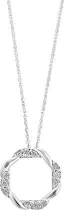 Effy Sterling Silver Diamond Twisted Open Circle Pendant Necklace in White at Nordstrom Rack, Size 18
