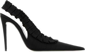 Saint Laurent Madeleine Ruffled Slingback Pumps - female - Saint Laurent - Pumps - Black - 6 1/2 UK - Shoes