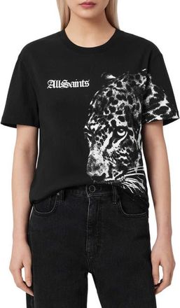 AllSaints Zaya Print Boyfriend T-Shirt in Black at Nordstrom, Size X-Small