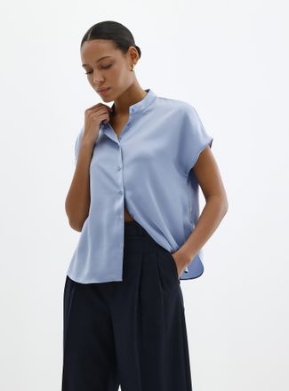 Contemporaine Womens Flowy satin cap-sleeve blouse