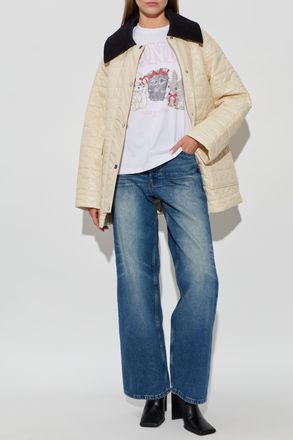 Ganni Insulated Jacket With Corduroy Collar, Womens, Cream