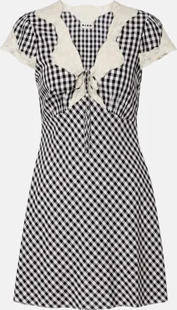 Rixo Lacie lace-trimmed checked cr&ecirc;pe minidress