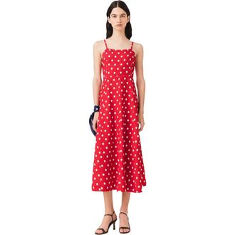 Maje Backless linen-blend maxi dress in Red Dots Print at Nordstrom, Size 38 Eu