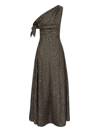 Oscar De La Renta chevron-pattern silk twill dress - Black