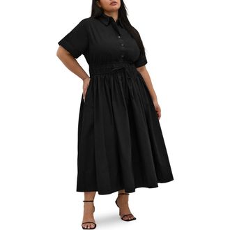 City Chic Lana Shirtdress in Black at Nordstrom, Size Xxl