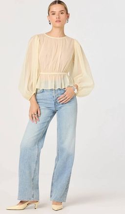 Astr Amie Sheer Long Sleeve Top In Lemon