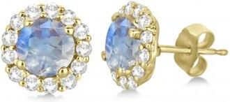 Allurez Halo Diamond Accented and Moonstone Earrings 14K Yellow Gold (2.95ct)