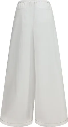 Marni Womens Wide-Leg Draped Pants Lily White Cotton Trousers