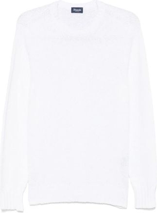 Drumohr Witte Geribbelde Crew Neck Sweater - Heren - Ronde hals truien - Wit - 2XL - Truien & Vesten