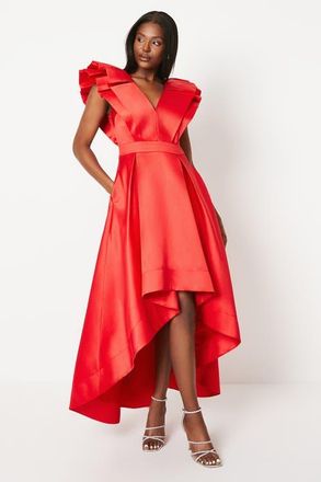 Coast Frill Sleeve V-Neck Midi Dress in Red at Nordstrom, Size 10