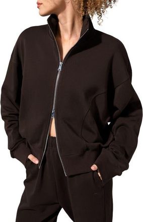LilySilk SILKERRY Oversized Heirloom 89 Zip Stand Collar Jacket in Espresso at Nordstrom, Size X-Large