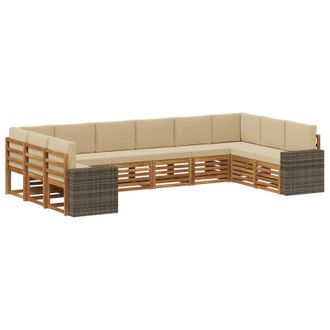 vidaXL Conjunto De Sof&aacute;s De Exterior 10 Uds. Natural Y Beige Poli&eacute;ster Vidaxl