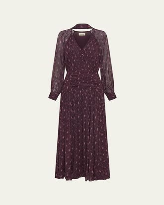 Nicholas Draya Ruched Tie-Neck Viscose Maxi Dress