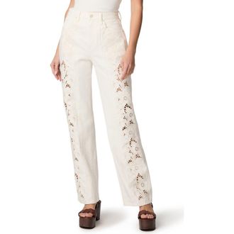 Paige Sawyer Embroidered Straight Leg Jeans in Tonal Ecru Embroidered at Nordstrom, Size 32