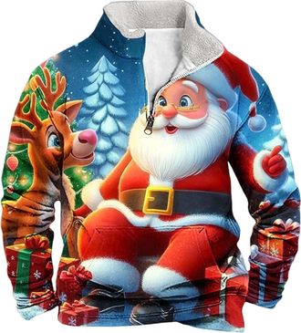 Generic Funny Christmas Jumpers for Men, Ugly Holiday Pullover with Santa, Reindeer, Snowman, and Wine Glass Prints, Trendy Christmas Jumpers for Men, Mens Ch