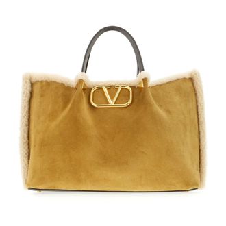 Valentino Garavani Handbags, female, Beige, Size: ONE SIZE VLogo Medium Shopping Bag