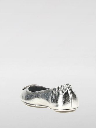 Tory Burch Womens Silver Leather Ballet Flats