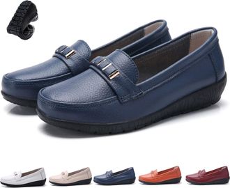 Generic Womens Orthopedic Leather Loafers Comfortable Penny Slip-On Work Shoes Classic Soft Leather Walking Moccasins Business Casual Dress Flats (Dark Blue,3