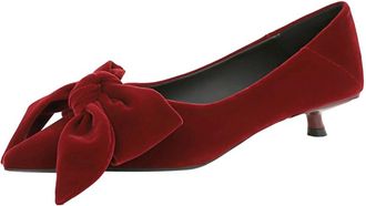 Generic Womens Pumps Stiletto High Heel 3cm Pointed Toe Suede Bow Wedding Shoes for Bride Prom Party (Red,4.5)