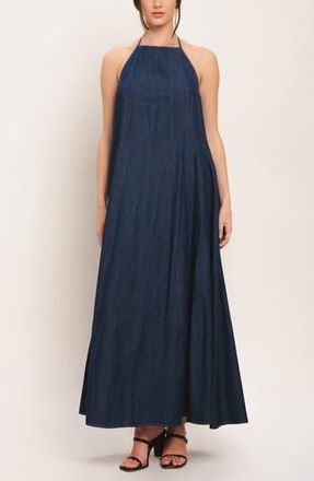 Flying Tomato Halter Denim Maxi Dress in Dark Indigo at Nordstrom Rack, Size Medium