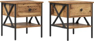 vidaXL Vidaxl - Bedside Cabinet with Drawer 2 pcs Old wood 40 x 42 x 45 cm