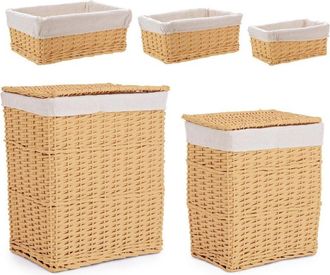 BIZZOTTO Bizzotto - Set 2 porta biancheria Alesha beige rettangolare 3 ceste in vimini e trucioli