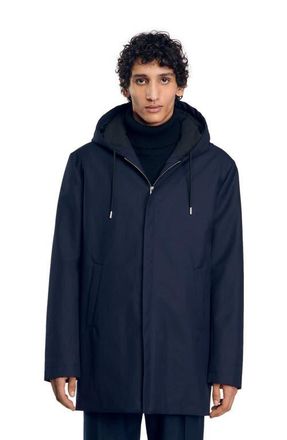 Sandro Hooded parka with zip in Navy Blue at Nordstrom, Size Xx-Large