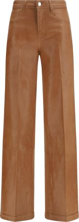 L'agence Womens Wide Leg Jeans Clayton Light Cognac Coated Cotton Trousers