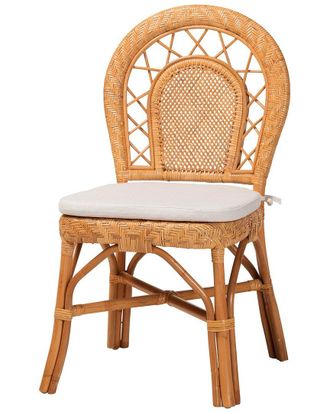 Baxton Studio Adam Natural Rattan Dining Chair With Curved Backrest & Removable Cushion