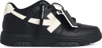 Off-white Gebroken witte Out Of Office zwarte leren sneakers