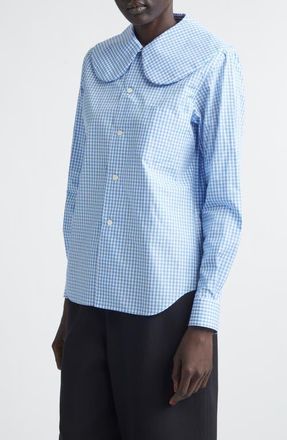 Comme Des Gar&ccedil;ons Gingham Cotton Poplin Button-Up Shirt in Blue/White at Nordstrom, Size X-Small