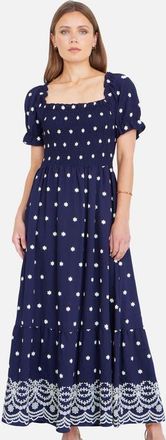 Yumi Border Hemline Smocked Maxi Dress in Navy at Nordstrom, Size 10