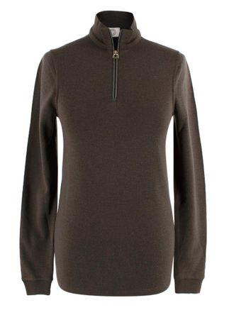 Herm&egrave;s Wool Blend Brown Half-Zip Jumper Size XXS