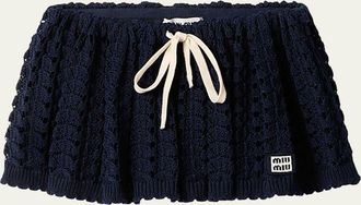 Miu Miu Crochet Knit Drawstring Mini Skirt