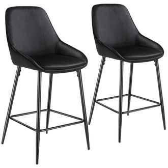 TecTake Bar Stool Siera Velvet Look Black/Black Set Of 2 in Black