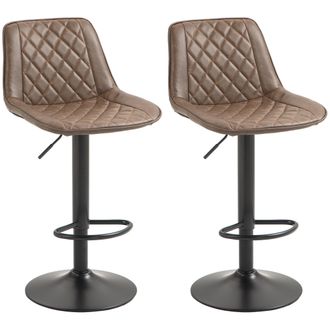 HOMCOM Bar Stools Set Of 2 - Adjustable Bar Chairs 360&deg; Swivel For Kitchen Brown | TJ Hughes