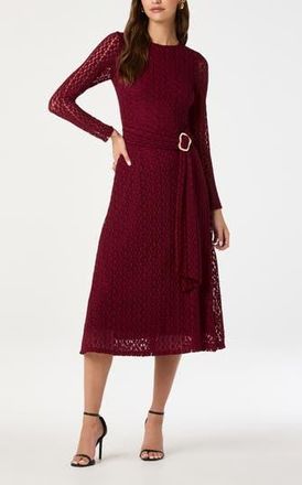 ASTR the Label Long Sleeve Lace Midi Dress in Burgundy at Nordstrom Rack, Size X-Large