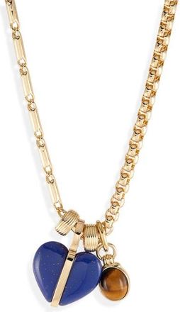 Roxanne Assoulin Semi Heart Charm Cable Necklace in Gold/Lapis/Tigers Eye at Nordstrom