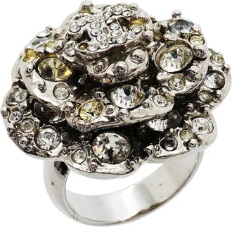 Chanel Silver Metal Rhinestone Band Ring (Pre-Owned)