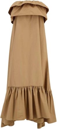Saint Laurent Kleedjes, Dames, Beige, L, Katoen, Gerimpelde Katoenen Maxi Jurk