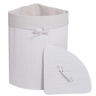 Hhg Hhg - Nunca Usado] Cesto Esquinero Para Ropa Sucia 117, Cesto Para Ropa Sucia, Bamb&uacute; 61x48x35cm 50l, Blanco