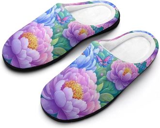 Generic Peony Flowers Butterfly Womens Slippers Warm House Slippers Indoor House Shoes with Anti-Skid Rubber Sole