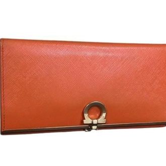 Ferragamo Gancini Orange Leather Long Wallet (Bi-Fold) (Pre-Owned)