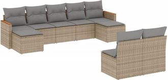 vidaXL Set De Sof&aacute;s De Jard&iacute;n 9 Pzas Con Cojines Rat&aacute;n Sint&eacute;tico Beige Vidaxl