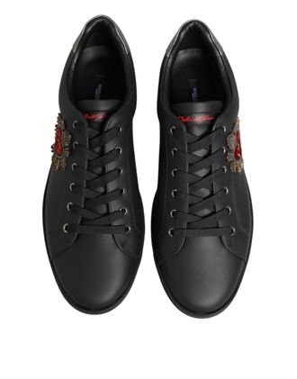 Dolce & Gabbana Mens Black Leather Heart Embellished Sneakers Shoes 100lf
