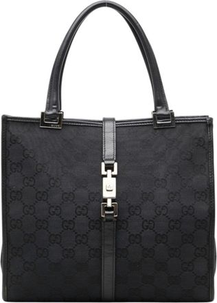 Gucci Black Canvas Leather Handbag Tote Bag (Pre-Owned)