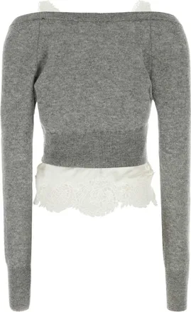 Ermanno Scervino Womens Two-Tone Cashmere And Stretch Silk Top Grigioblu Maglie Sweater